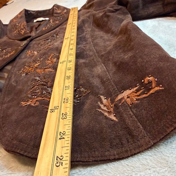 Coldwater Creek Brown Suede Leather Embroidered Beaded Jacket Womens XL Boho - Picture 5 of 8